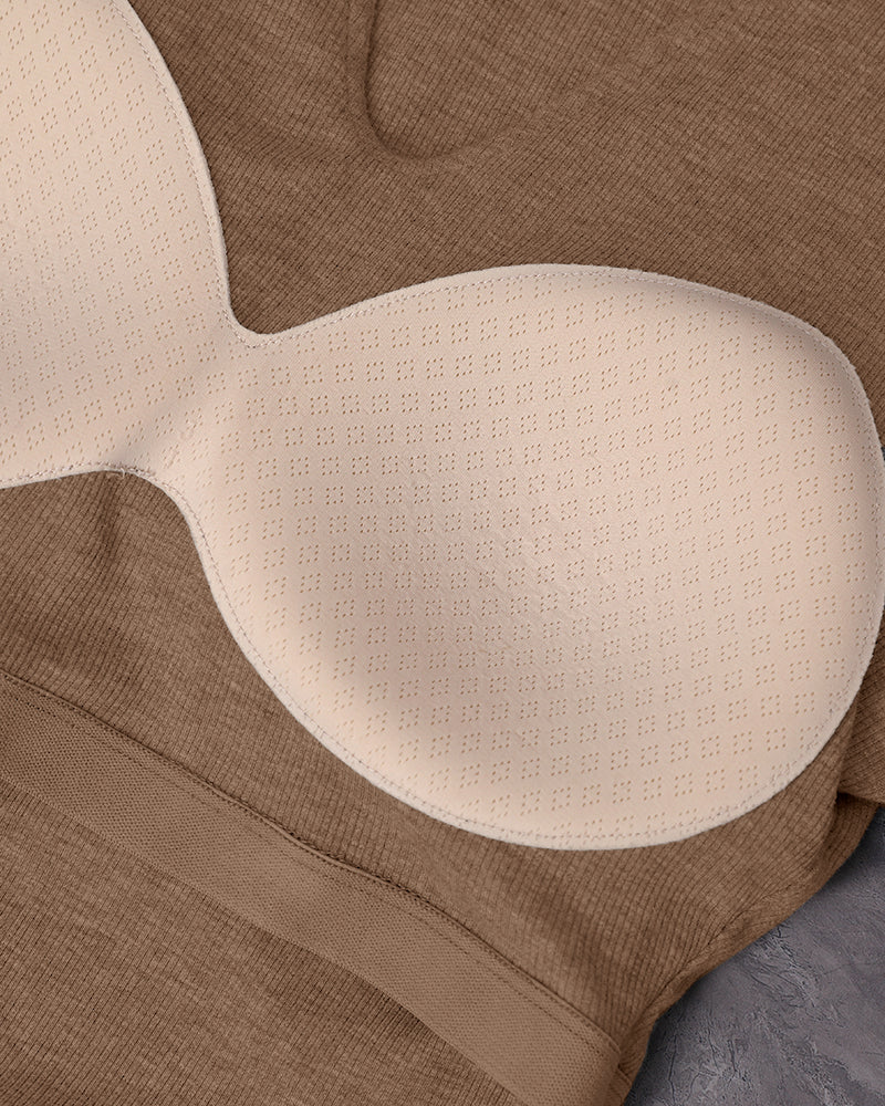 ChicMe Built-in Bra Notch Neck Long Sleeve Shirts Rib-Knit Ruched Waist Top