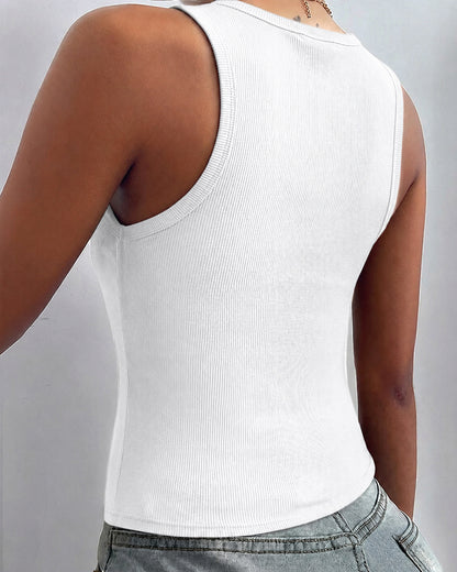 CHICMELIVE Women's Buckle Decor Ribbed Tank Tops Cami Shirts