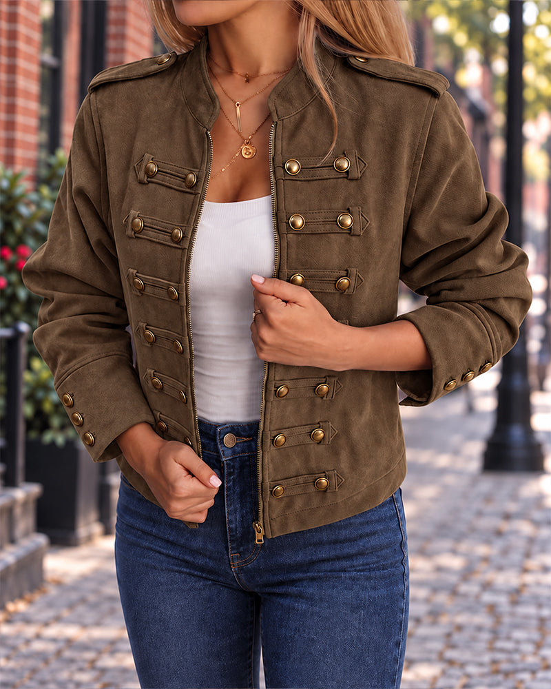 Womens Vintage Cropped Faux Suede Jacket Zip Up Shackets Coat