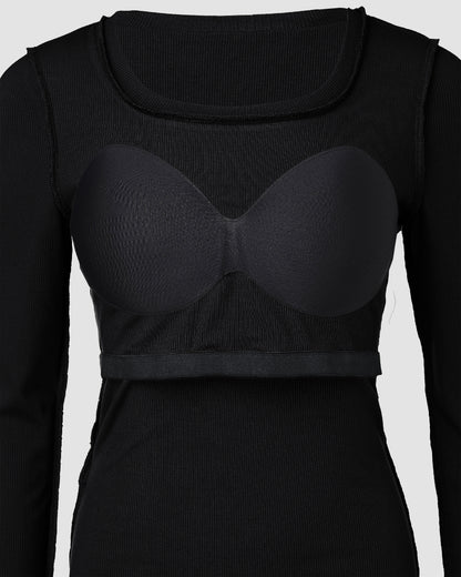 ChicMe Built-in Bra U-Neck Long Sleeve Ribbed Top