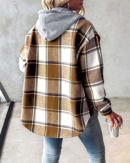CHICMELIVE Womens Casual Jacket Plaid Hooded Fleece Lined Shacket