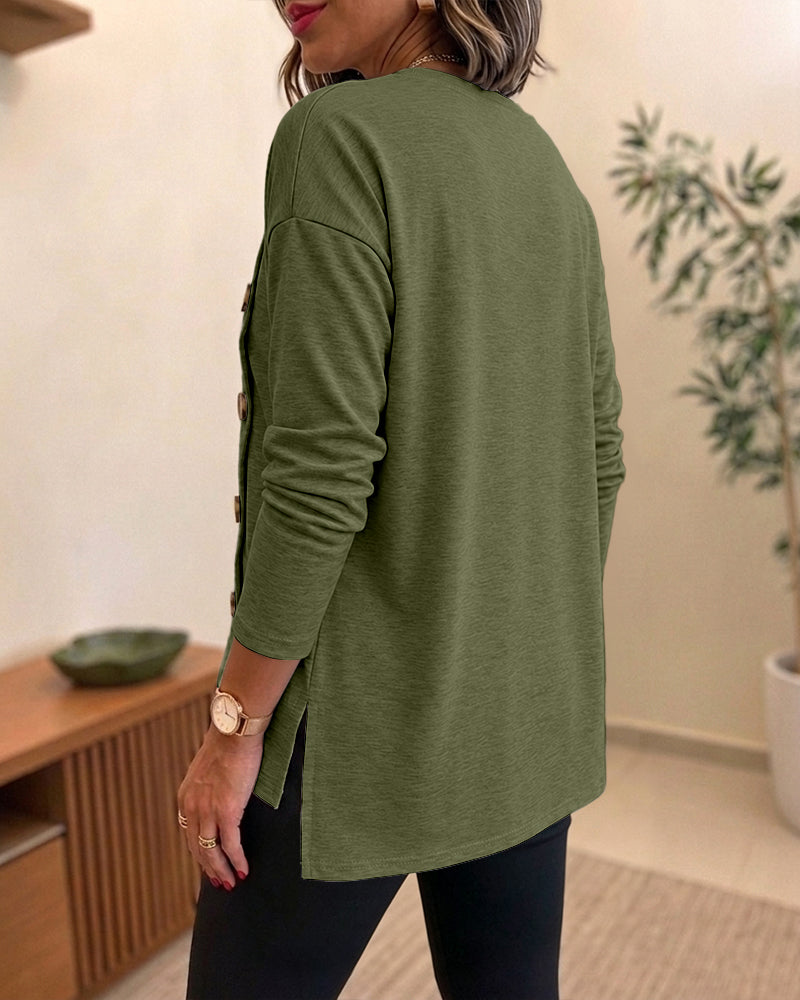 CHICMELIVE Womens Long Sleeve Tops with Buttons Dressy Casual Crewneck Shirts