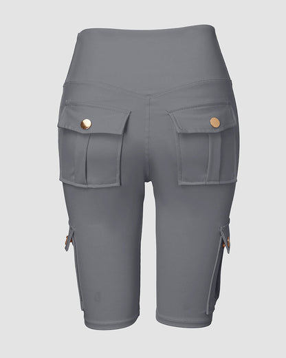 Tummy Control Butt Lifting Active Shorts High Waist Flap Pocket Workout Bermuda Cargo Running Shorts