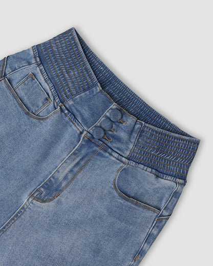 ChicMe CurveEase Back Shirred Button Front High Waist Jeans Skinny Flared Denim Jeggings
