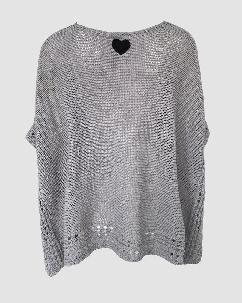 Solid Batwing Sleeve Hollow-out Crochet Pattern Top Casual Cover Up