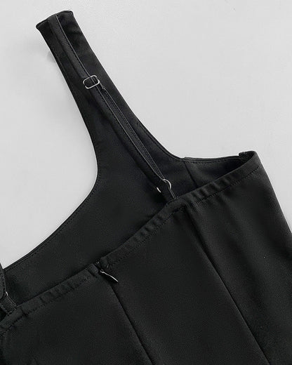 Sexy Square Neck Thick Strap Backless Slit Dress