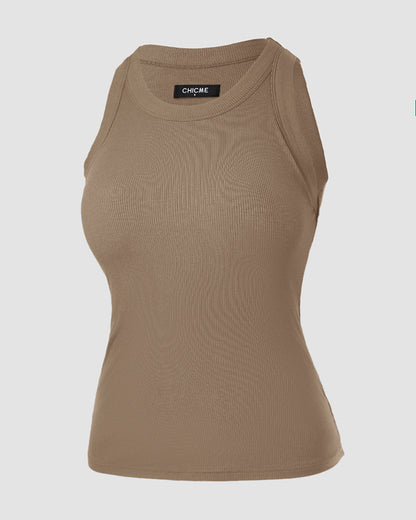 ChicMe Built-in Bra 2 Piece Athletic Tank Tops for Women Ribbed Tank Top