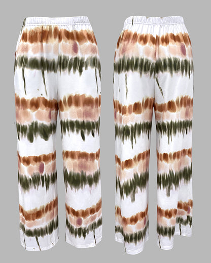 2 Pieces Outfit Letter Placement Print Long Sleeve Drop Shoulder Top and Ombre Loose Fit Pants Set Casual Pajamas Set