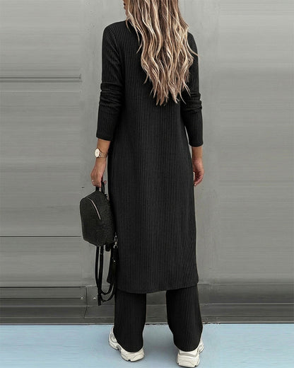 CHICMELIVE Women's 3 Piece Lounge Set Ribbed Cardigan Tank Wide Leg Pant