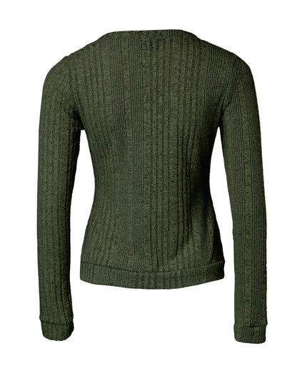 Crewneck Long Sleeve Ribbed Top Half Zipper Design Casual Pullover Tops