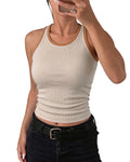 CHICMELIVE Womens Tank Tops Contrast Trim High Neck Ribbed Racerback Shirt