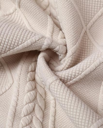 CHICMELIVE Women's Argyle Cable Knit Cropped Jacket Casual Stand Collar Coat