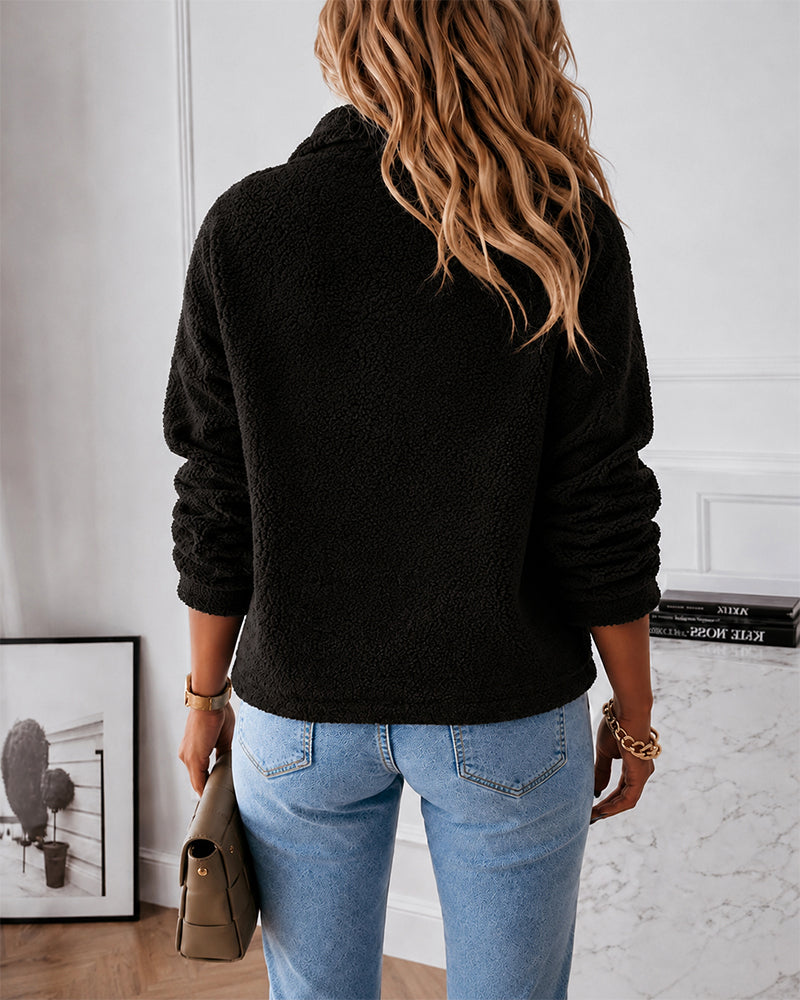 CHICMELIVE Women's Sherpa Jacket Casual Color-Blocked Zip Up Winter Coat