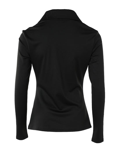 Long Sleeve Button Down Shirt Collar Neck Ruched Fitted Top