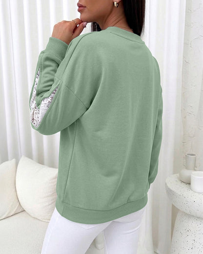 CHICMELIVE Oversized Sweatshirt for Women Lace Sleeve Cutout Fall Pullover
