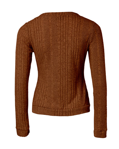 Crewneck Long Sleeve Ribbed Top Half Zipper Design Casual Pullover Tops