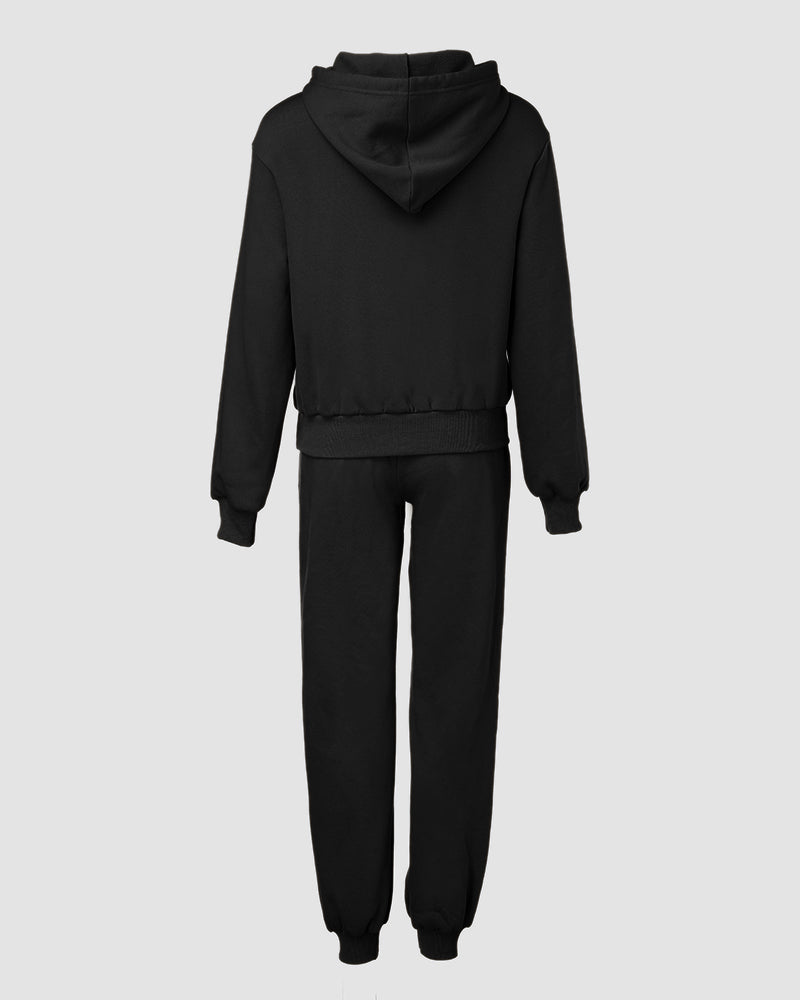 2 Pieces Outfit Kangaroo Pocket Thermal Lined Drawstring Hoodie Sweatshirt and Casual Elastic Waist Cinched Ribbed Cuffs Sporty Sweatpants Set
