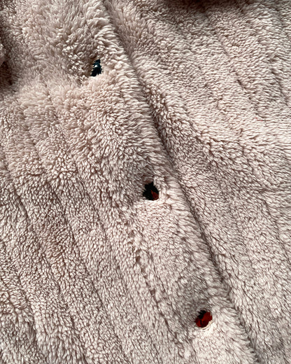 Textured Striped Turn-down Collar Button Front Elastic Cuff and Hem Teddy Fleece Jacket With Decorative Flap Pockets