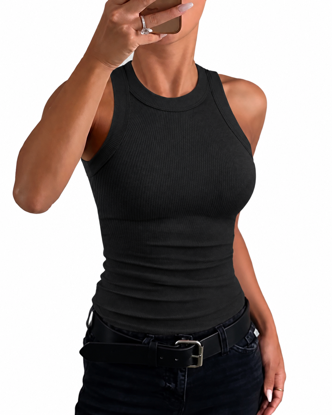 CHICMELIVE Women's High Neck Ribbed Tank Top Cami