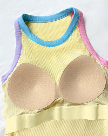 CHICMELIVE Womens Sleeveless Ribbed Built in Bra Tank Top-Lighted Blue-X-Large