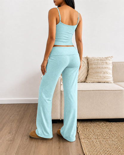 Women's 3 Piece Outfits Lace Cami Top and Long Sleeve Cardigan and Straight Leg Pants Set Casual Lounge Sleepwear Suits