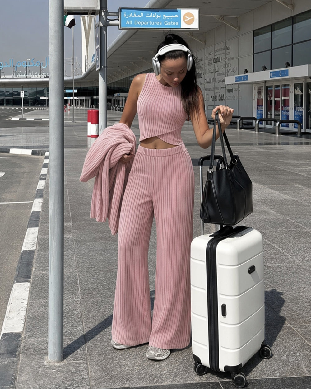 CHICMELIVE Women's 3 Piece Lounge Set Ribbed Cardigan Tank Wide Leg Pant