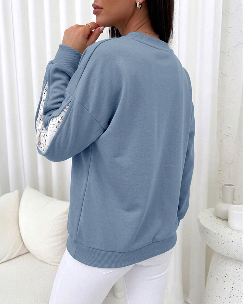 CHICMELIVE Oversized Sweatshirt for Women Lace Sleeve Cutout Fall Pullover