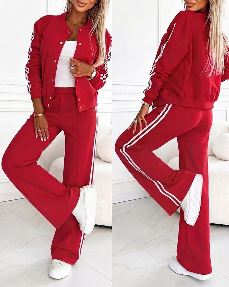 CHICMELIVE Women's Striped Tracksuit Lounge Set Wide Leg Pants