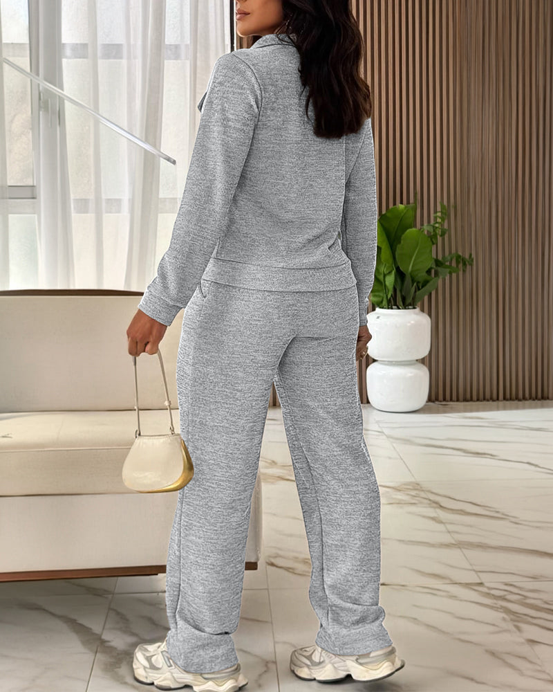 CHICMELIVE Women's 2 Piece Tracksuit Lapel Zip Jacket High Waist Pants Set