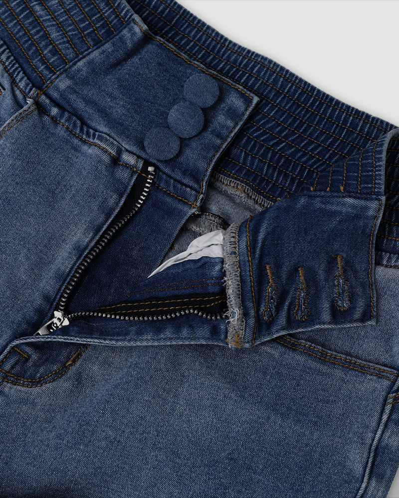 ChicMe CurveEase Back Shirred Button Front High Waist Jeans Skinny Flared Denim Jeggings