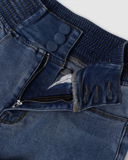 ChicMe CurveEase Back Shirred Button Front High Waist Jeans Skinny Flared Denim Jeggings
