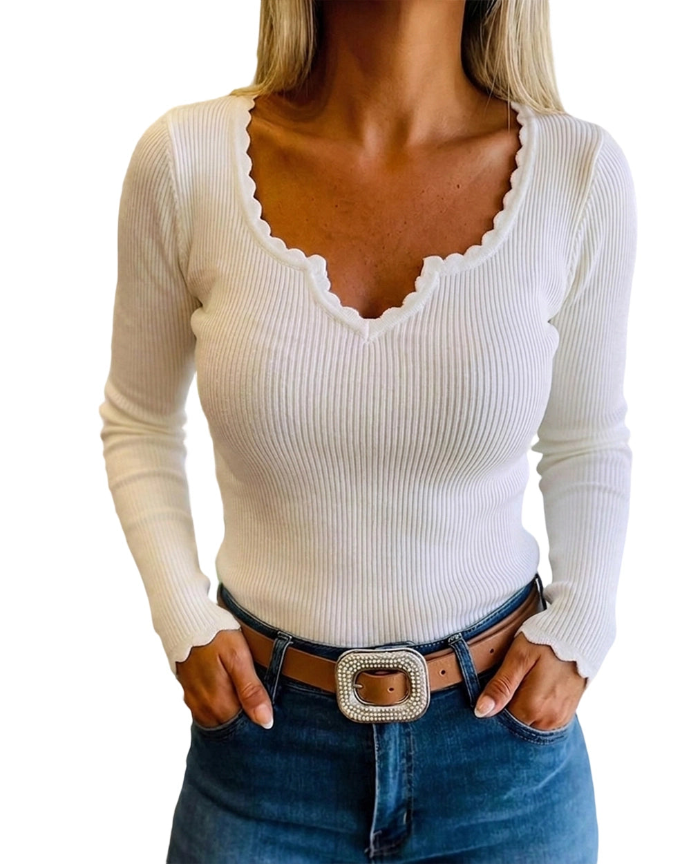 CHICMELIVE Women's Ribbed Knit Long Sleeve Henley Tops Basic Tees
