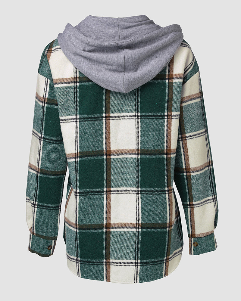 CHICMELIVE Womens Casual Jacket Plaid Hooded Fleece Lined Shacket