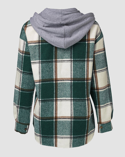 CHICMELIVE Womens Casual Jacket Plaid Hooded Fleece Lined Shacket