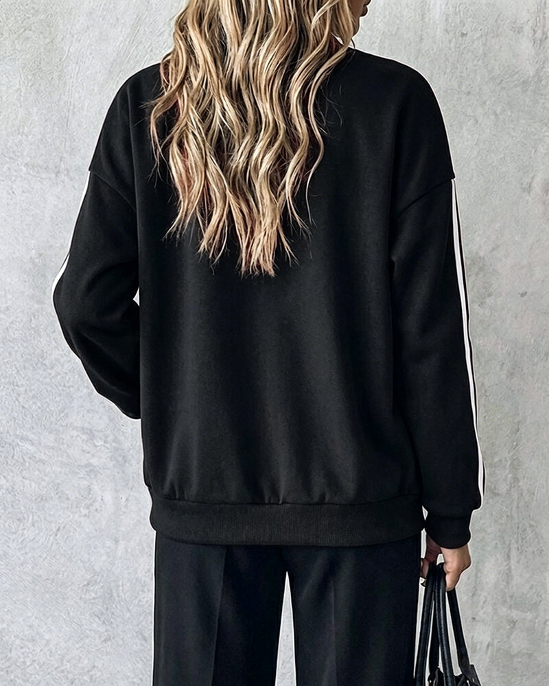 Women's Varsity Jacket Contrast Side Striped Loose Baseball Jacket Button Up Bomber Jacket