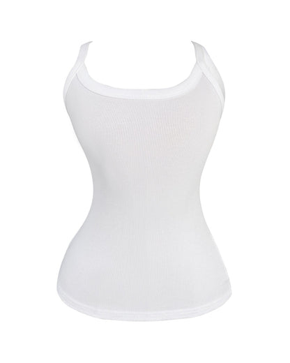 Scoop Neck Spaghetti Strap Ribbed Top Casual Sleeveless Slim Fit Tank