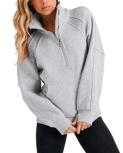 CHICMELIVE Women's Half Zip Sweatshirt Stand Collar Pullover with Pockets