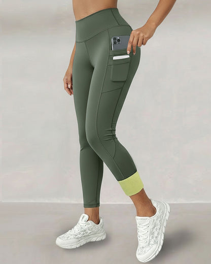 Winter Warm High Waisted Workout Athletic Leggings Tummy Control Butt Lifting Ultra Soft Thermal Lined Yoga Pants Women's Sportswear with Stacked Slit Pockets On Side