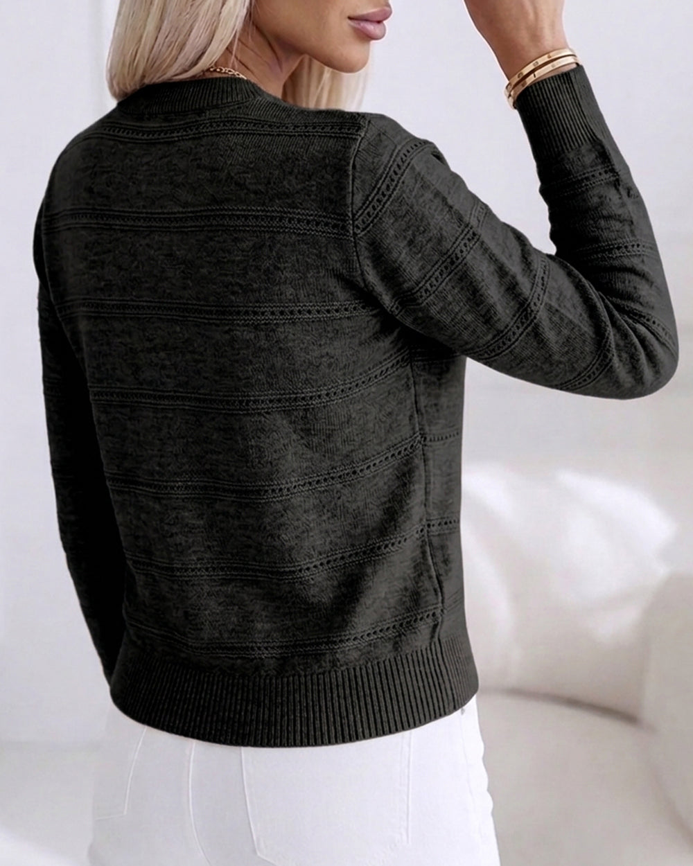 CHICMELIVE Womens Pearl Beaded Knit Cardigan Long Sleeve Cropped Sweater