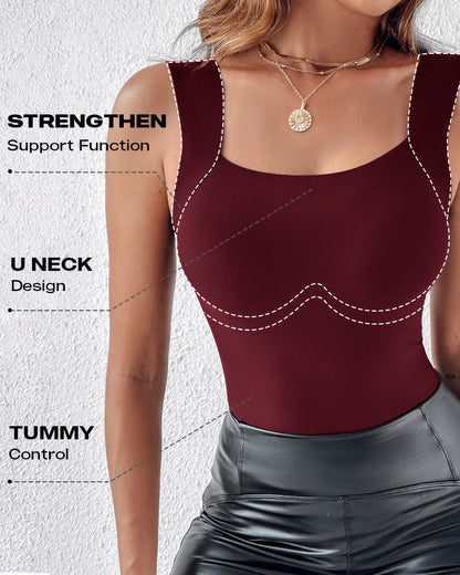 ChicMe ContourX 2 Piece U Neck Shapewear Built-in Bra Tank High Strechy Sleeveless Slim Fit Tops Camisole