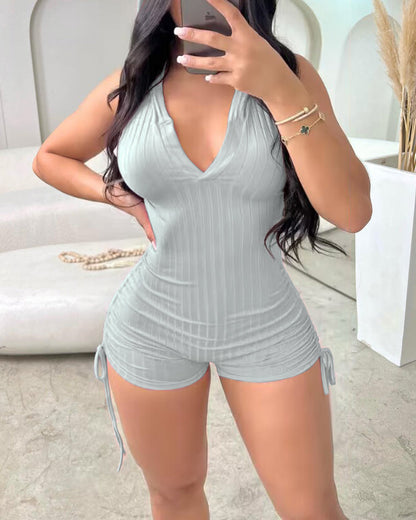 Side Drawstring Slim Fit Sleeveless Hooded Romper
