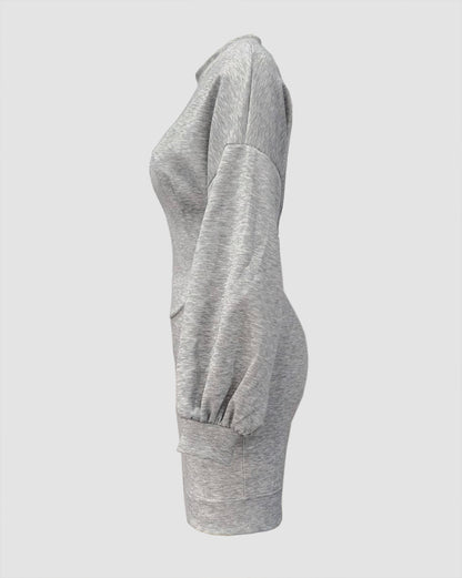 Lantern Sleeve Bodycon Pullover Sweatshirt Dress Crew Neck Mini Dress