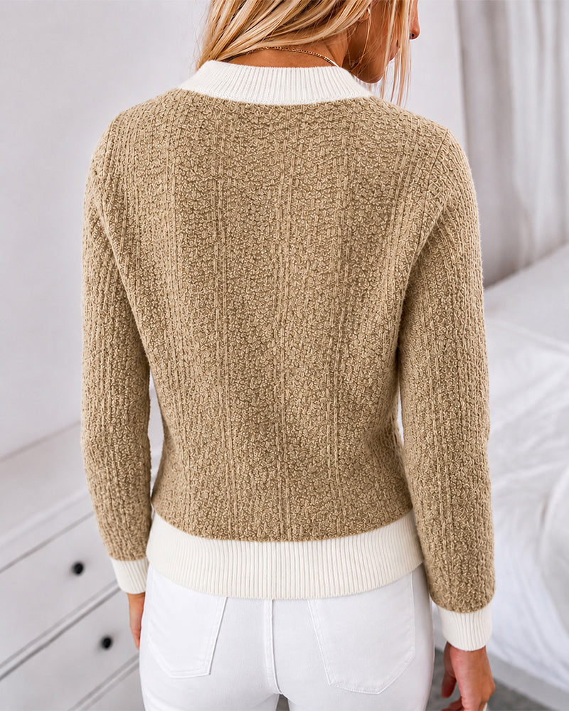 CHICMELIVE Women Contrast Trim Knit Cardigan Elegant Button Front Sweater