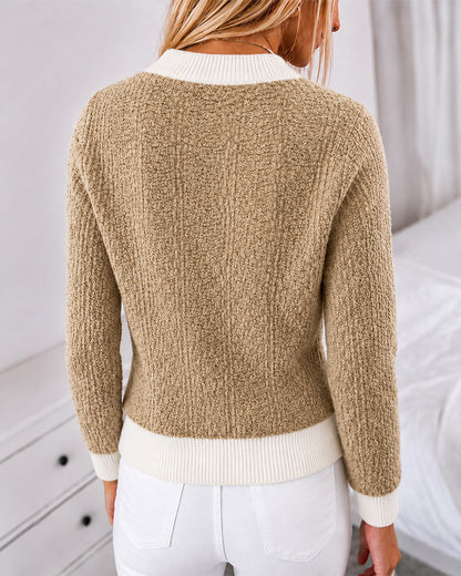 CHICMELIVE Women Contrast Trim Knit Cardigan Elegant Button Front Sweater