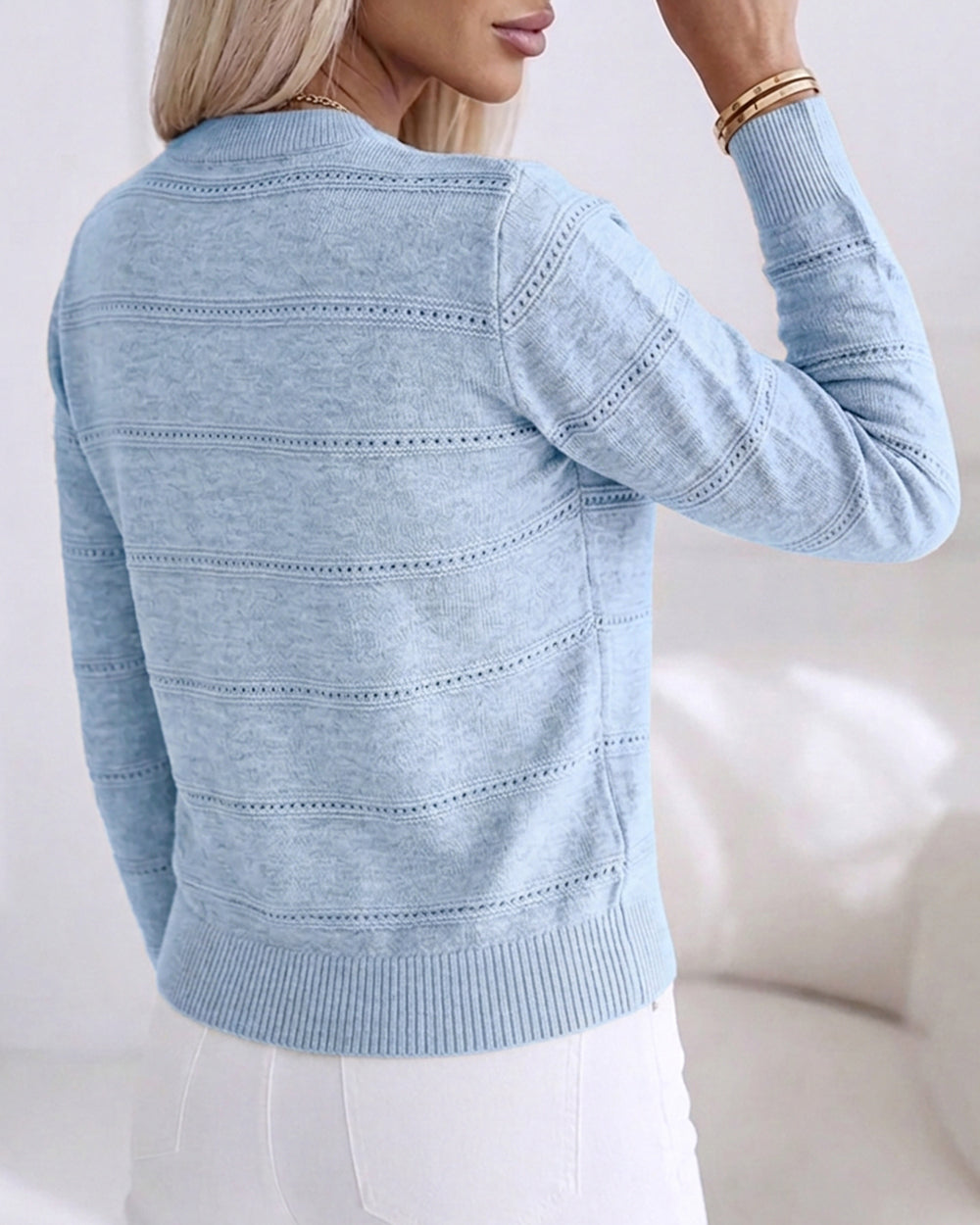 CHICMELIVE Womens Pearl Beaded Knit Cardigan Long Sleeve Cropped Sweater