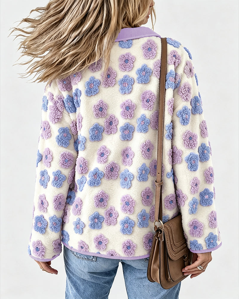 CHICMELIVE Women's Soft Floral Sherpa Jacket Corduroy Button Down Coat