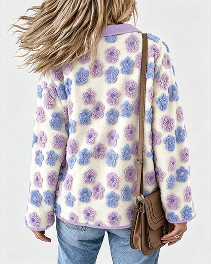 CHICMELIVE Women's Soft Floral Sherpa Jacket Corduroy Button Down Coat