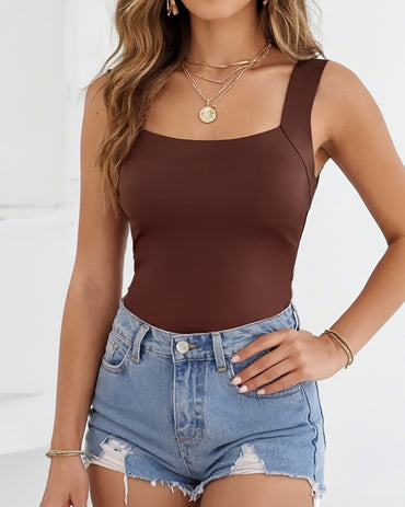 U-Neck Sleeveless Tank Seamless Skinny Layering Top with Built-In Bra