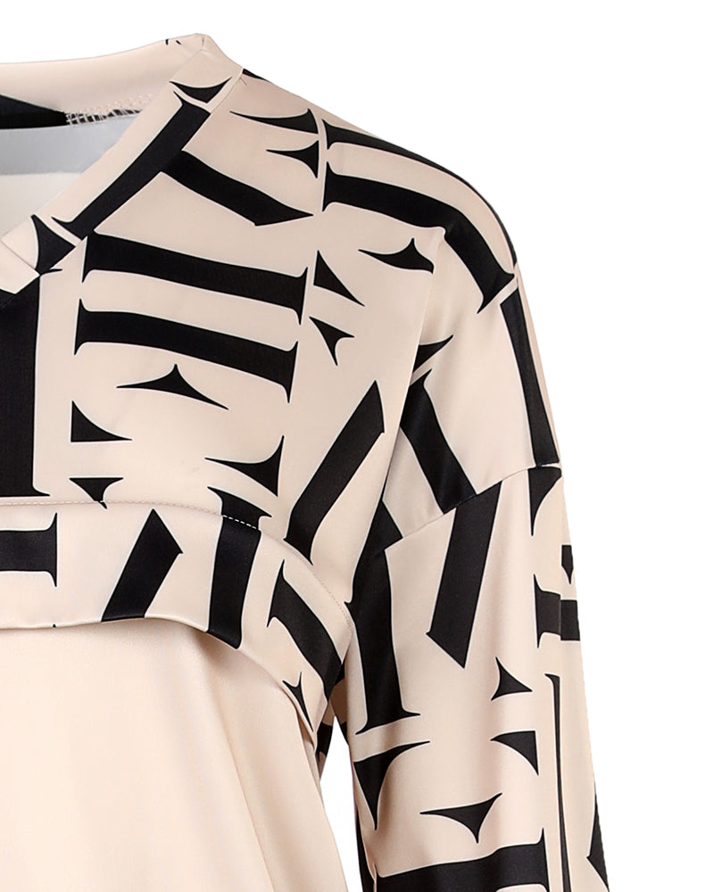 Geo Letter Print Long Sleeve Top & Pants Set