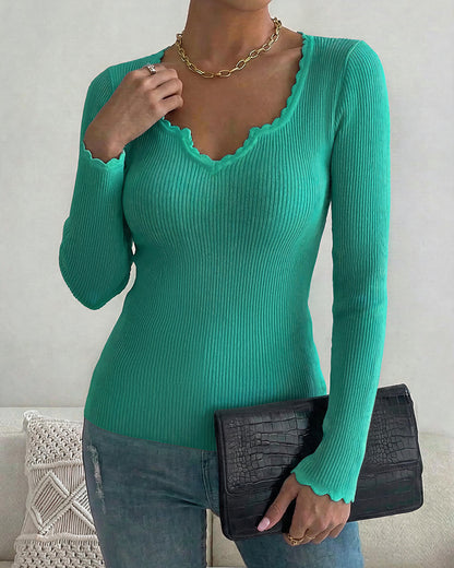 CHICMELIVE Women's Ribbed Knit Long Sleeve Henley Tops Basic Tees